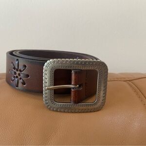 New Brown Bonded Leather Belt with Silver Buckle